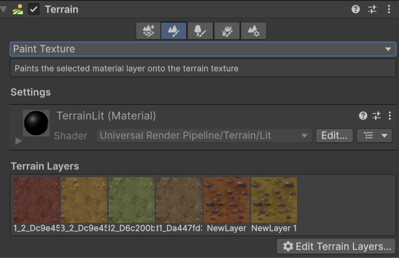 Unity terrain paint settings and layers
