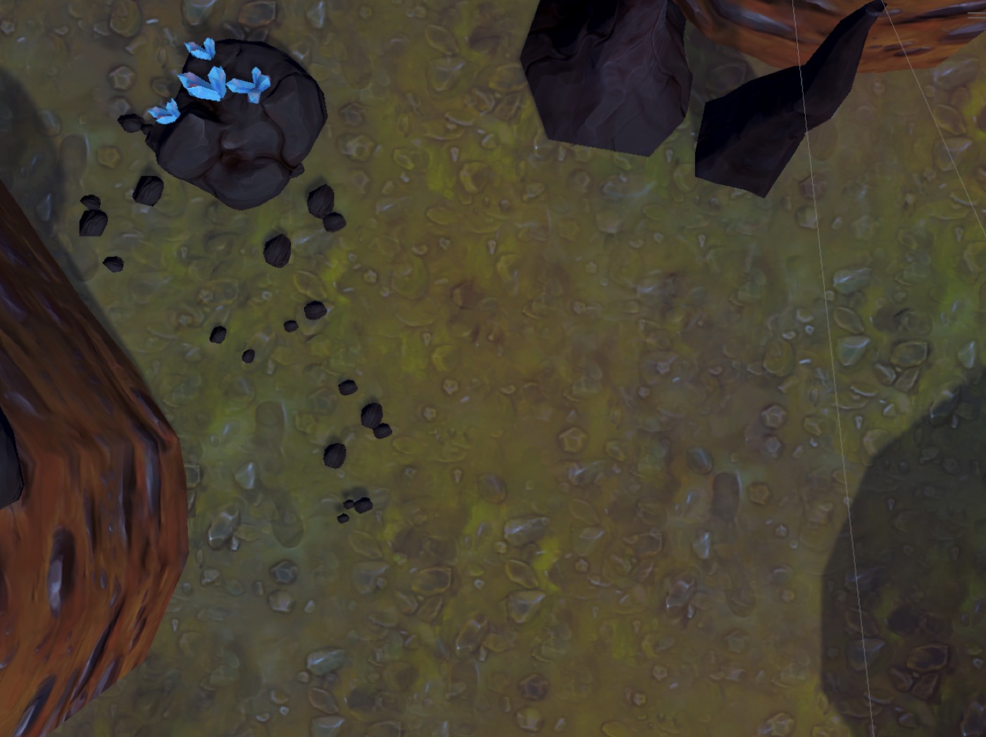 Top-down view of the ravine floor