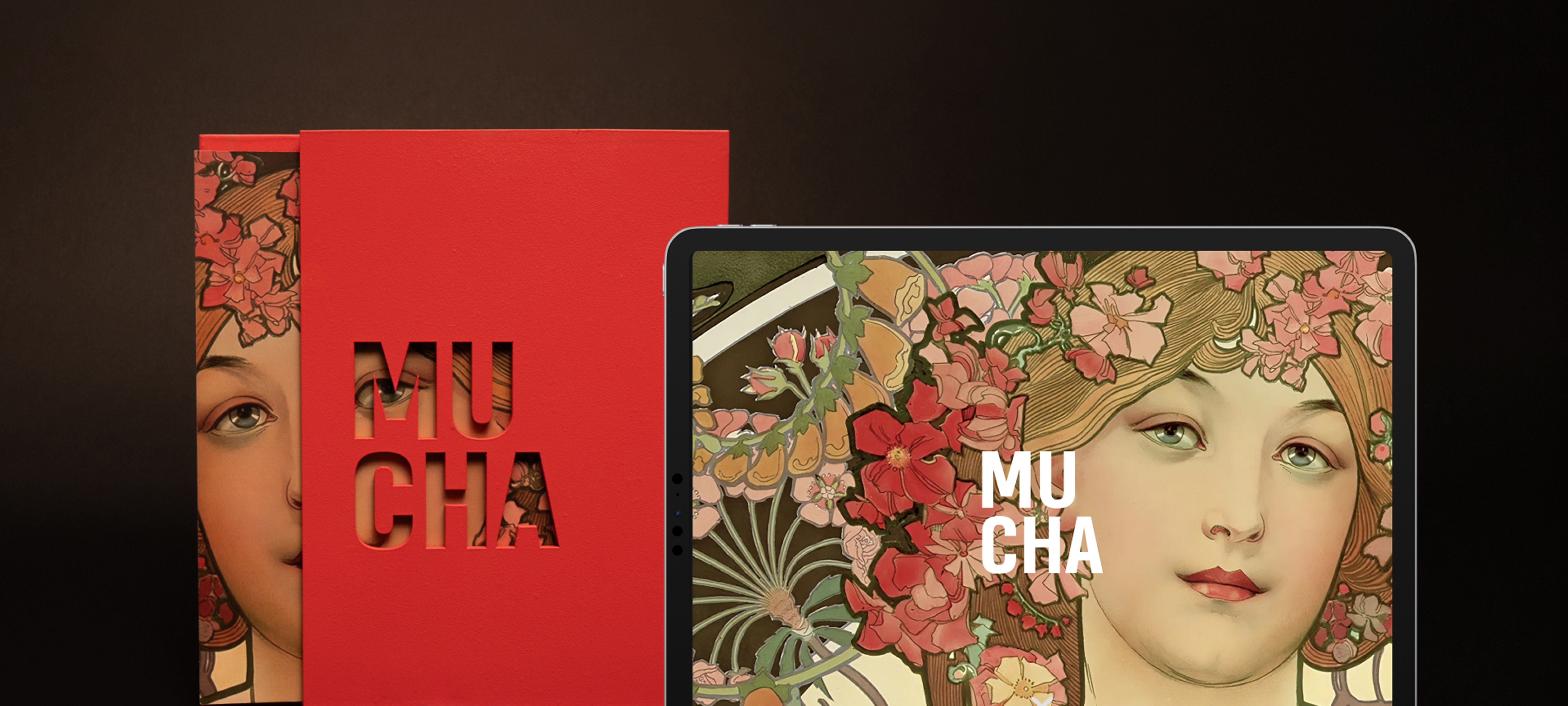 Mucha — book and iPad mockup