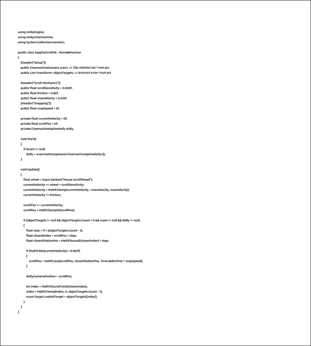 C# Scroll Logic Script
